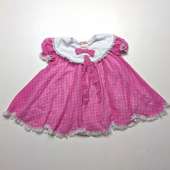 Vintage Bryan Dress Girls Size 18m Pink Semi Sheer Plaid Frilly Twirly - Picture 1 of 8